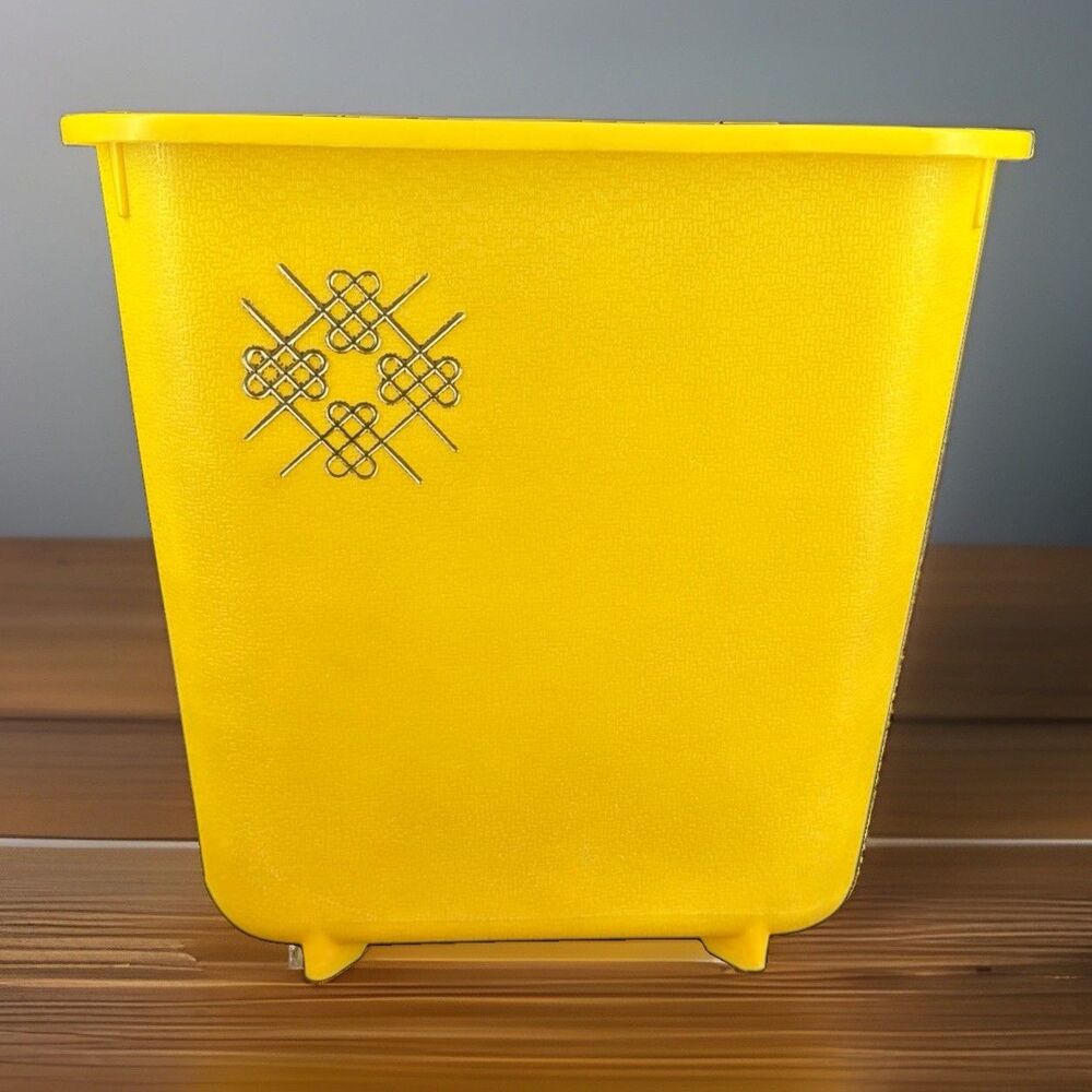 Vtg MCM Max Klein Yellow Waste Basket Footed Trash Can Gold Atomic 70's Boho